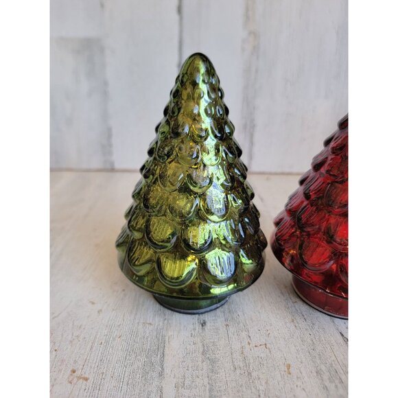 Rustic blown glass tree red green Xmas table top light up decor - Picture 2 of 6